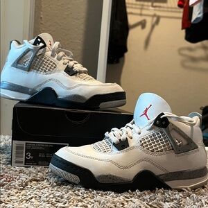White and Gray Air Jordan 4 Retro Sneakers